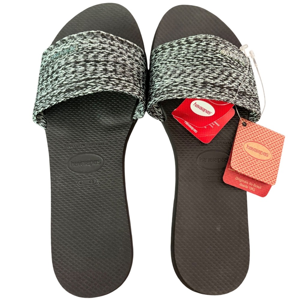 NEW Havaianas You Malta Flip Flops Sandals Slides Size 11 - 12W Black Blue Sky